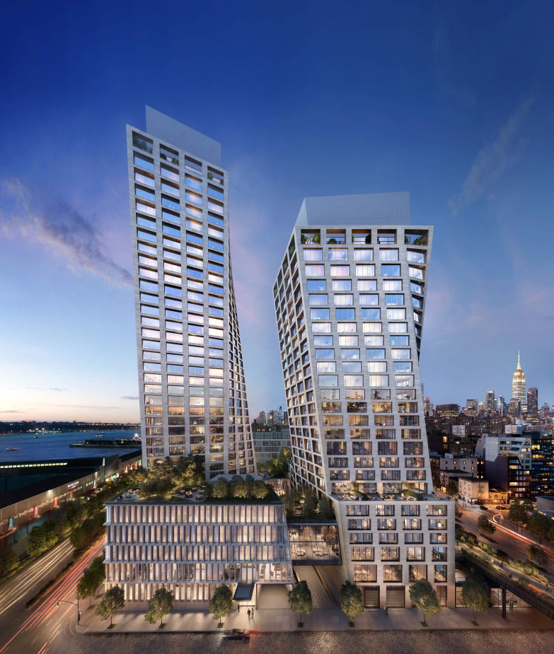 Illuminated condominium residences by the Hudson River