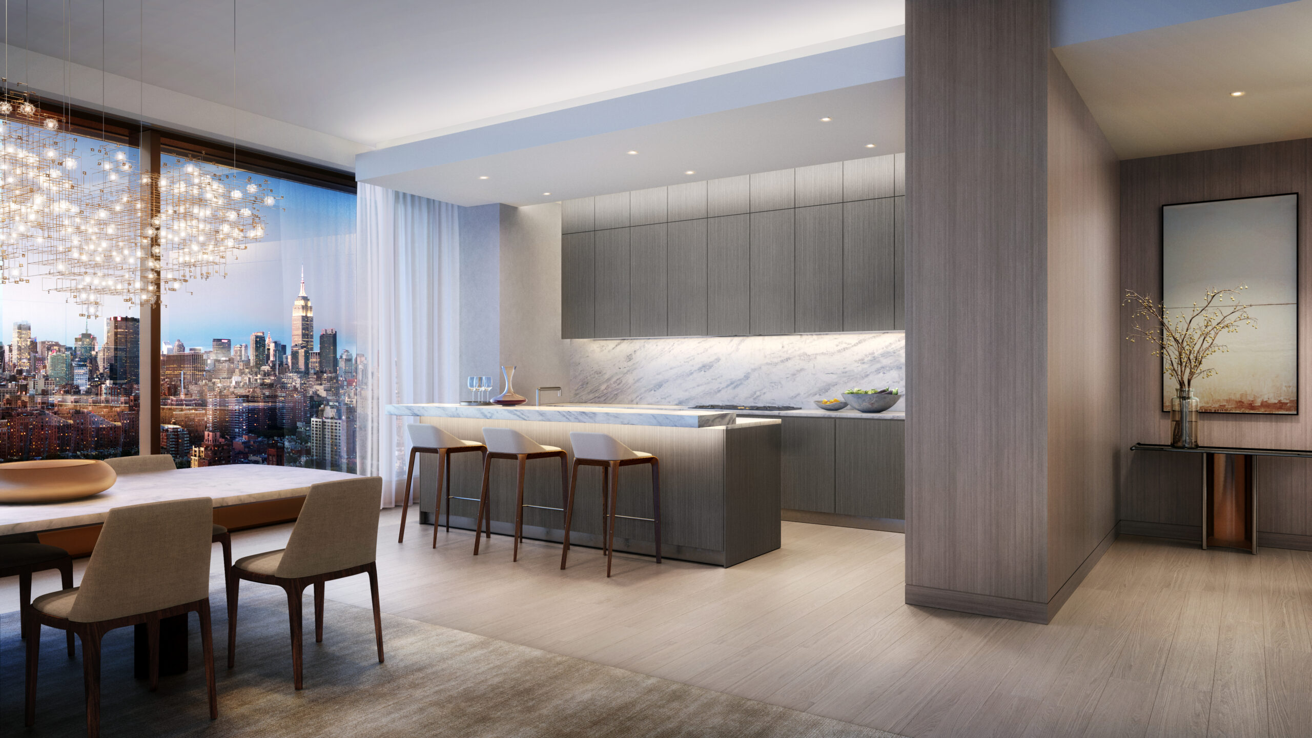 luxury kitchen interiors with city view